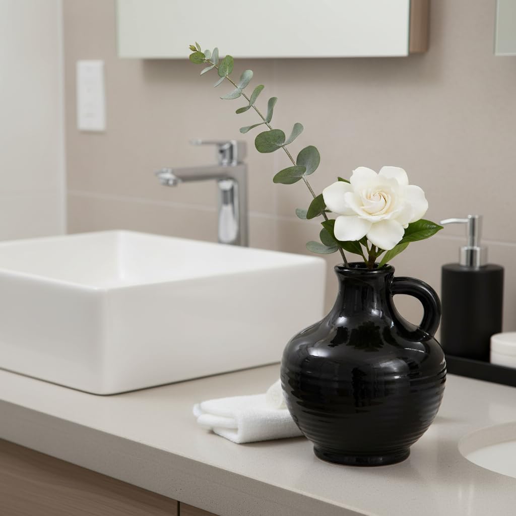 Black Ceramic Vases Home Décor- Small Modern Decorative Vase / 6 Inch / Black - 6