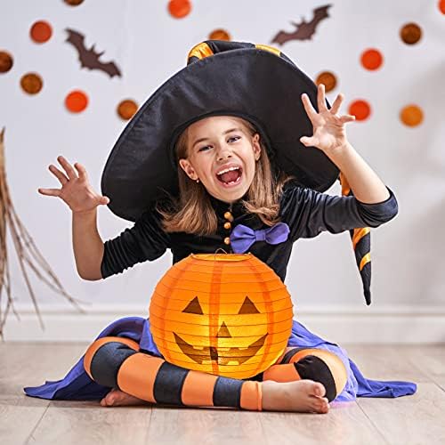 KESOTO 10 Inch Halloween Paper Pumpkin Lanterns Jack-O-Lanterns Hanging Halloween Decorations Outdoor Indoor Halloween Party Decorations, Pack of 10