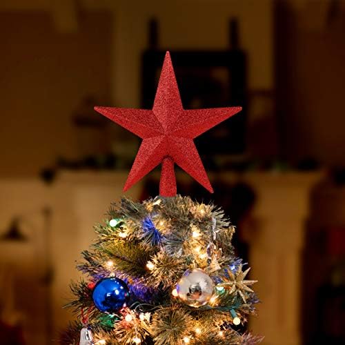 Glitter Star Christmas Tree Topper - 8" Red Xmas Holiday Decor Ornament