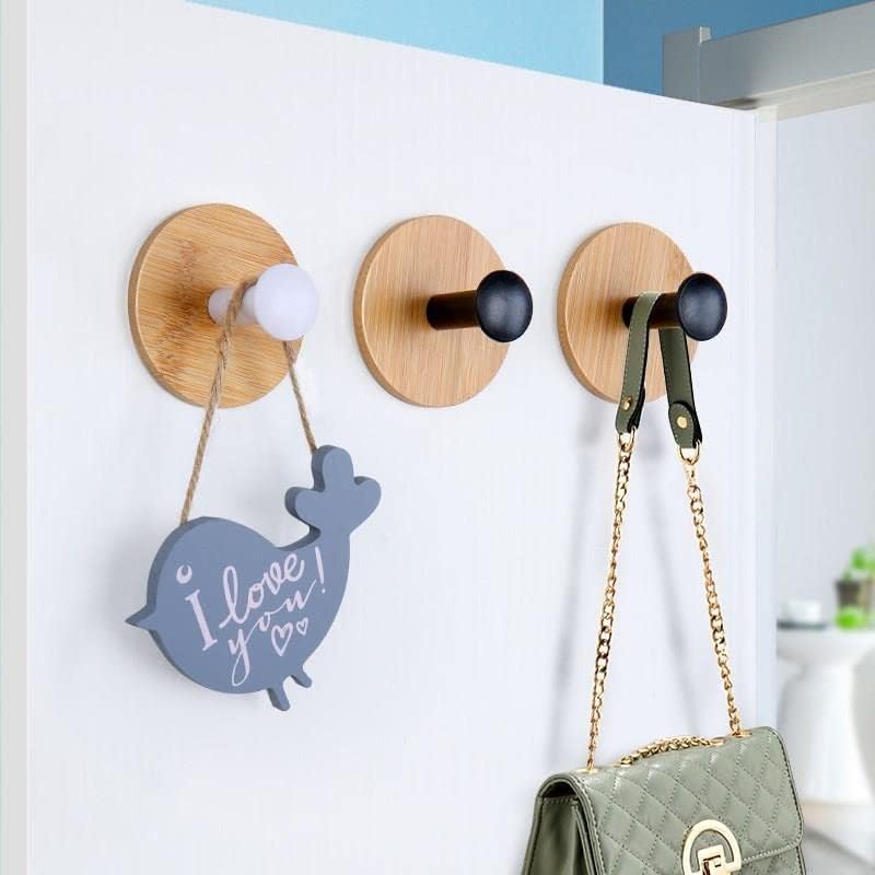 Decorative Wood Wall Hook Coat Hooks for Hanging Adhesive Waterproof Wall Hook / White / Set of 4