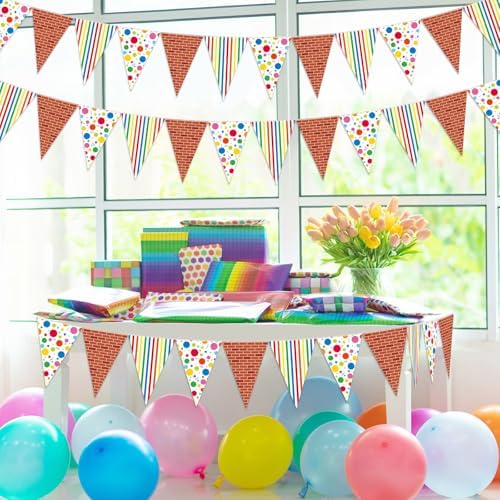 Jetec 5 Pcs 49 Ft Red Brick Wall Pennant Banner Cartoon Friend Banner Decor