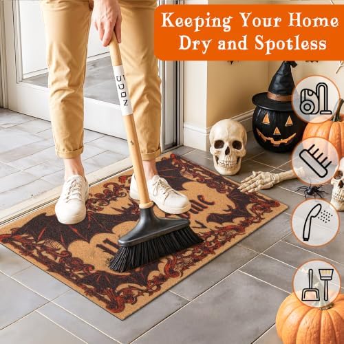 Halloween Door Mat, Gothic Unwelcome Doormat with for Front Porch Decor
