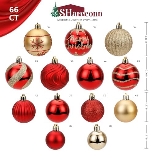 SHareconn 66Pcs Christmas Tree Decorations, Christmas Tree Ornaments Set