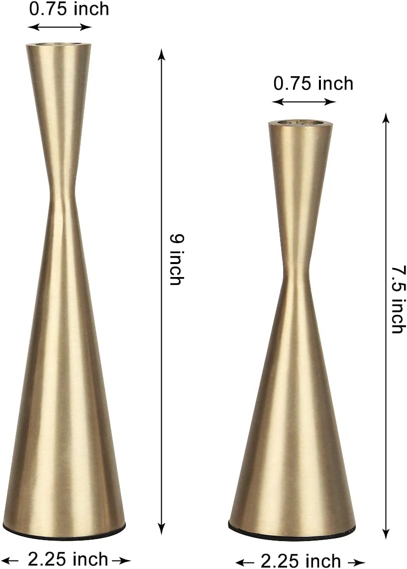 Vixdonos Brass Gold Metal Candle Holders Taper Candlestick Holders Set of 2 Table Decorative Candle Stand for Wedding