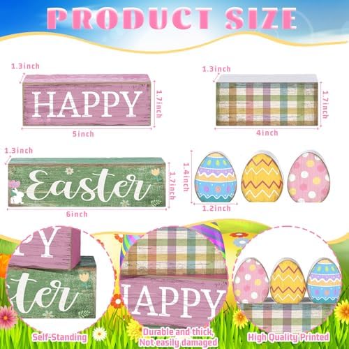 Lineshading 4 Pcs Easter Wooden Block Signs, Farmhouse Tiered Tray Decor