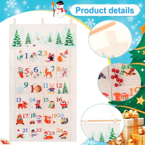 HOWAF Fabric Christmas Advent Calendar 2026 with Pockets (Countdown to Christmas), 24 Days Mystery Christmas Countdown Calendar for Xmas Holiday Home Wall Decoration, Animal Themed