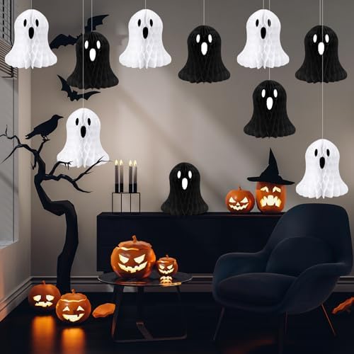 Halloween Ghost Decorations, 10 Pcs Black and White Honeycomb Decor