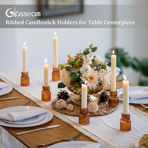 Glasseam Glass Tapered Candlestick Holders: 10 Pcs Amber Fall Table Decor