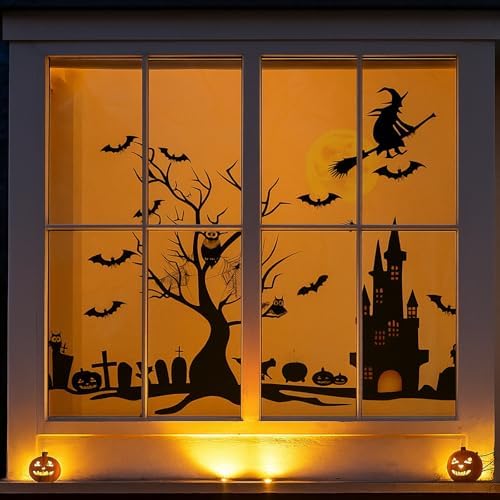 TaoBary 4 Sheet Large Halloween Window Clings Double Sided Witch Pumpkin