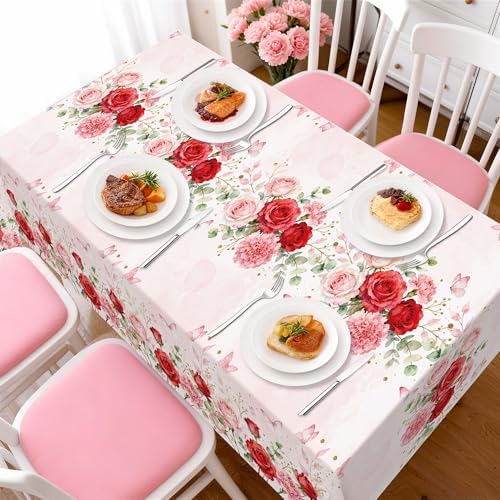 Childom 3 Pack Pink Tablecloth,Floral Tablecloth,54" x 108" Disposable Plastic Table Cloth for Rectangle,Pink Table Cover for Birthday Decorations,Party Supplies,Butterfly Decorations