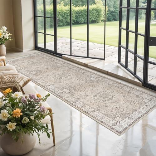 Hallway Washable Runner Rug - 3x10 Kitchen Rugs Entryway Rug Runner Vintage Soft Floor Mat Non Slip Indoor Farmhouse