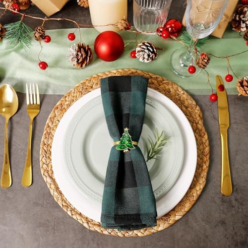Christmas Tree Napkin Rings Set of 12, Evergreen Xmas Tree Napkin Ring Holders Serviette for Banquet,Dinner Table Decor, Family Dinner, Weddings(Green Xmas Tree)