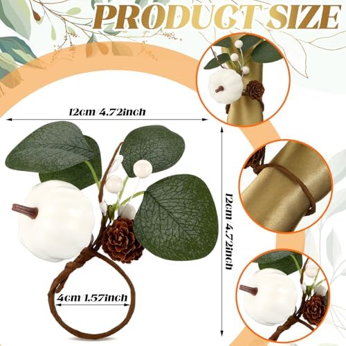 Teenyyou Set of 6 Fall Napkin Rings White Pumpkin Ring Holder