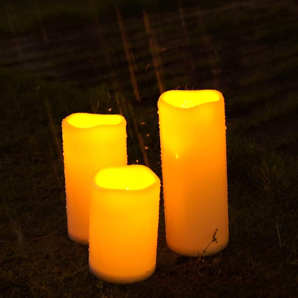 Homemory 6" 8" 10" x 4" Waterproof Outdoor Flameless Candles, Battery Operated Flickering LED Pillar Candles with