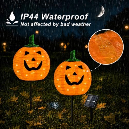 Solar Halloween Pumpkin Lights, 2 Pack Outdoor Pathway Stake Lights