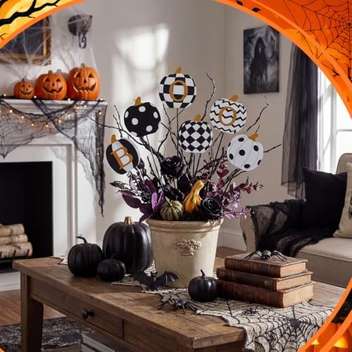 6 Pcs Halloween Outdoor Decoration Checkered Pumpkin Garden Stake