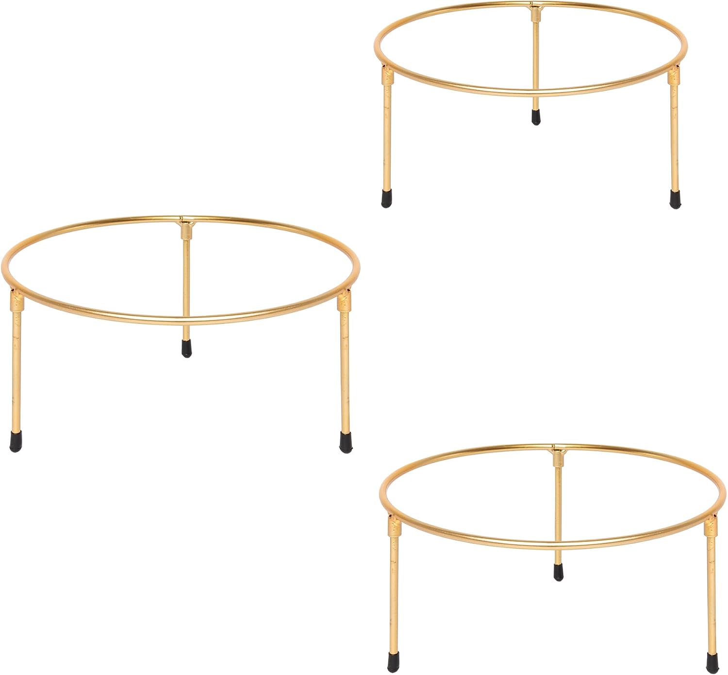 HPC DECOR Gold Metal Wire Pizza Pan Riser Stands-Round Pizza Tray Riser Rack / Gold Round / Set of 3