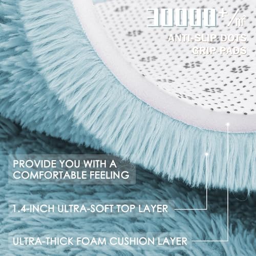 OLANLY Light Blue Round Rugs for Bedroom - Machine Washable, 2 ft Circle Area Rugs for Living Room, Soft and Fluffy
