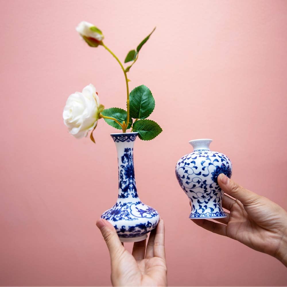 Ceramic Flower Vases / Blue & White Porcelain Set / Set of 3