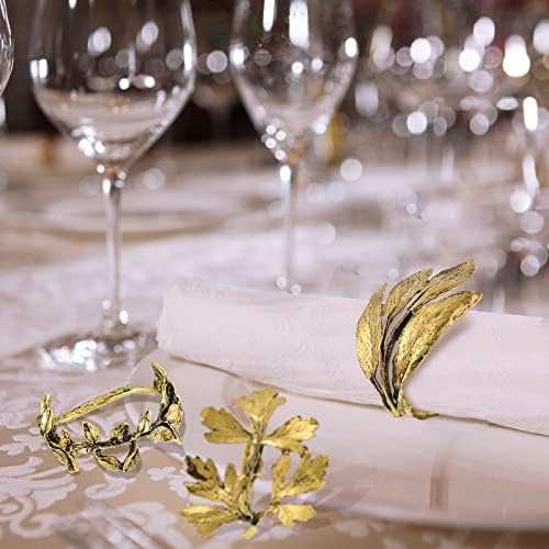 Cunhill 8 Pcs Herb Napkin Rings Set Vintage Leaf Napkin Holders, Gold