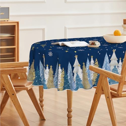 Horaldaily Christmas Tablecloth 60x84 Inch Oval, Christmas Trees Blue Grey Washable Seasonal Table Cover for Party Picnic Dinner Decor