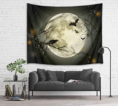 LB Halloween Full Moon Crow Tapestry, 92.5x70.9 Inches