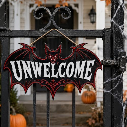 Halloween Decorations - Funny Gothic Bat Wooden Sign for Front Door