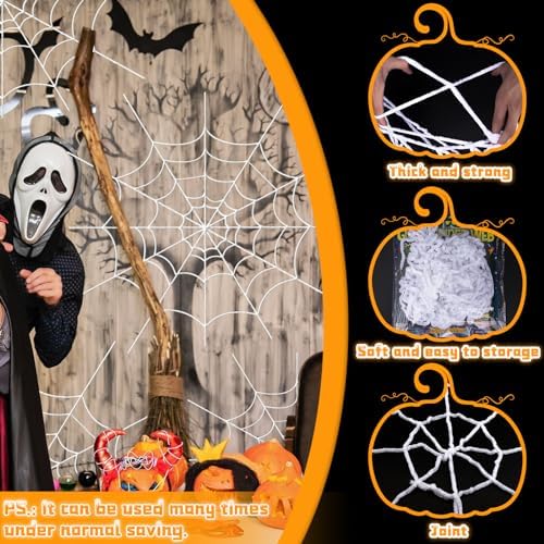 YUNAI Spider Webs Halloween Decorations Outdoor, 5ft White Fake Spider Web, Scary Haunted House Outdoor Wall Decor for Halloween Party Hanging Decorations