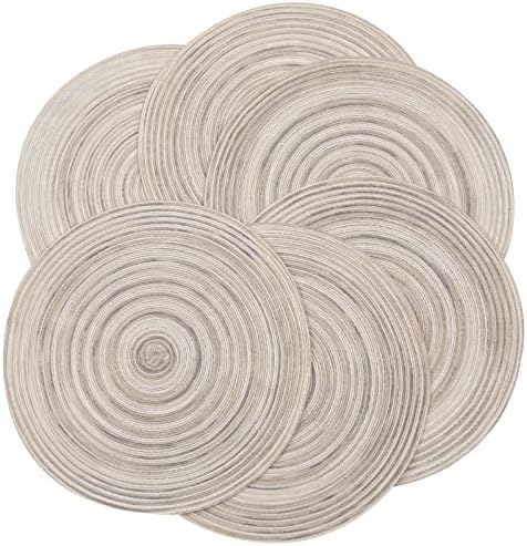 SHACOS Round Braided Placemats 15 inch Set of 6 Washable Kitchen Table Placemats for Home Wedding Party (Rainbow Gray, 6)