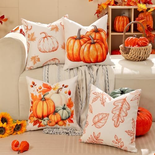 TOYPOPOR Fall Pillow Covers 16x16 4Pcs Double‑Sided Print Autumn Home Decor