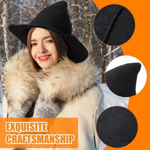 Mepase 12 Pcs Halloween Witch Hat Knitted Witch Cap Women Wizard Hat