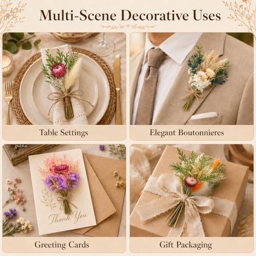 12/24PCS Handmade Dried Flower Bouquet with Stems Natural Dried Wildflowers 7.5” Mini Dry Flowers for Vase Farmhouse Decor, Wedding Styling, Photography Props, Gift DIY(12pcs, Gerbera Daisy)