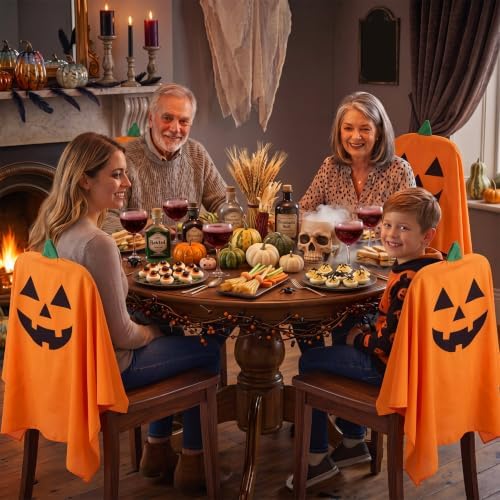 Fanfanwin 4 Pack Halloween Chair Covers Spooky Pumpkin Chair Back Covers