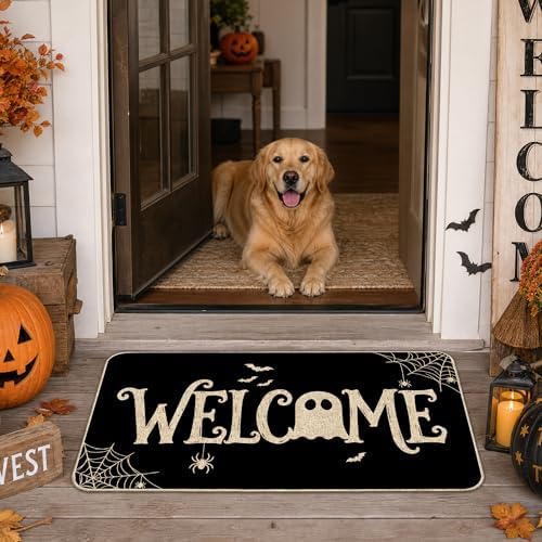 Hexagram Halloween Door Mat 17x29 Inch, Ghost Welcome Doormat