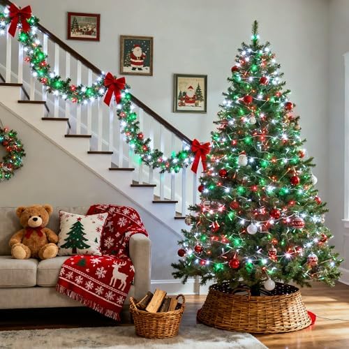 JMEXSUSS 200 LED Red White and Green Christmas Lights Outdoor