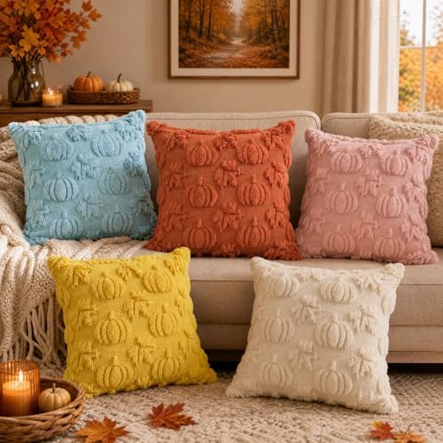 AVOIN colorlife Blue Pumpkin Fall Throw Pillow Covers 18x18 Inch