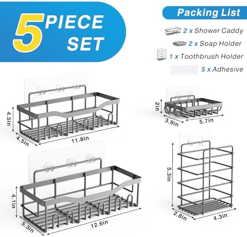 Shower Caddy 5 Pack,Adhesive Shower Organizer for Bathroom Storage&Home Decor&Kitchen,No Drilling,Large
