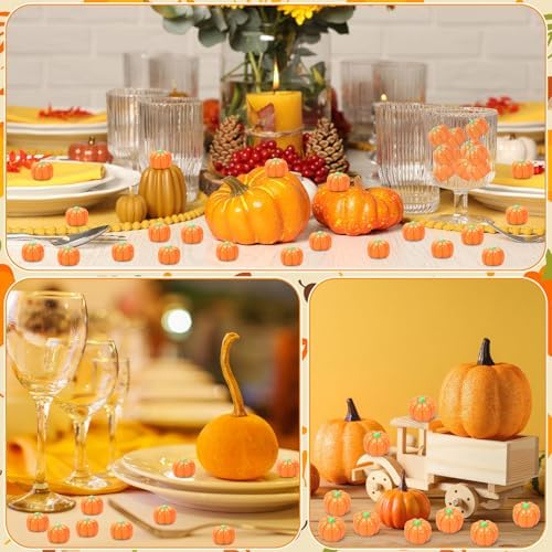 60Pcs Mini Resin Pumpkins Small Tiny Fake Pumpkins Figures Bulk