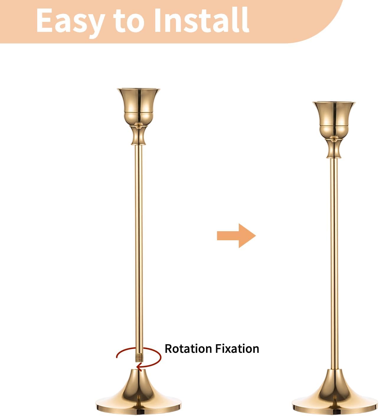 NUPTIO Gold Candlestick Holders Bulk: Solid Aluminum Set of 15 | Brass Candle Stick Holder - Taper Candles Stand for