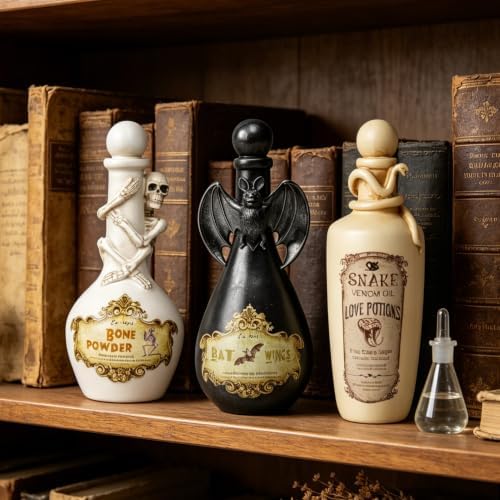 Cynkeyee Halloween Potion Bottles, White Resin Skeleton Décor