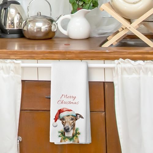 XPH Christmas Greyhound Kitchen Dish Towels, Greyhound Gifts for Women, Dog Mom Lovers Gifts Hand Towels Kitchen Tea Towel Decorations, Christmas Dog Bathroom Decor, 16x24inch