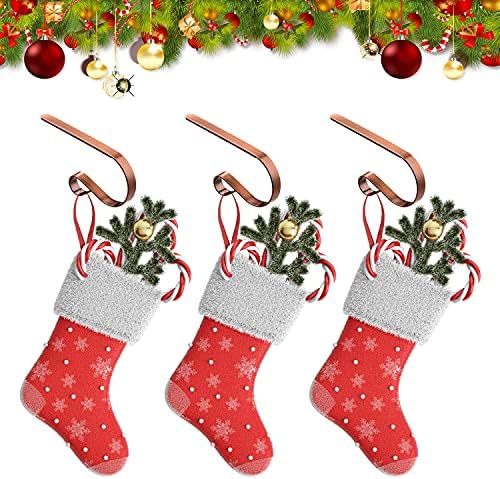 9 Pcs Christmas Stocking Holders Metal Mantel Stocking Hangers Adjustable Hanging Grip Stockings Clip Set (9, Antique Red)
