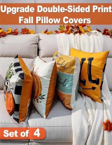 multiwins Fall Pillow Covers 20x20 4Pcs Double-Sided Print for Home Decor