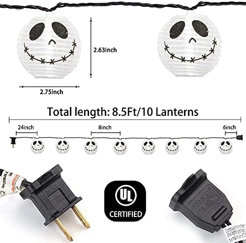GOOTHY 8.5Ft Halloween Lantern String Lights, 10 White Ghost Nylon Lantern Lights for Holiday Decoration, Connectable Halloween Lanterns Outdoor for Garden, Bedroom, Bar, Party Decor, Waterproof