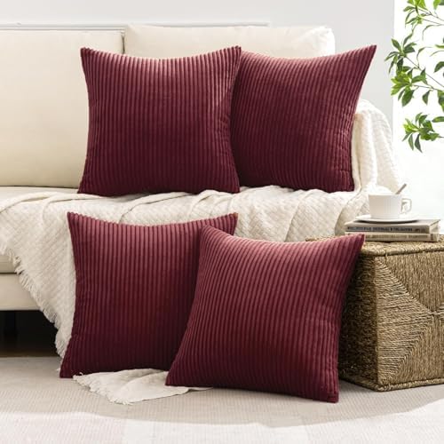 MIULEE Soft Corduroy Decorative Throw Pillow Covers Burgundy 16x16