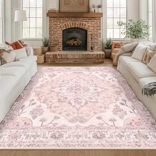 RELEANY Washable Area Rug, Square 8'x8', Pink