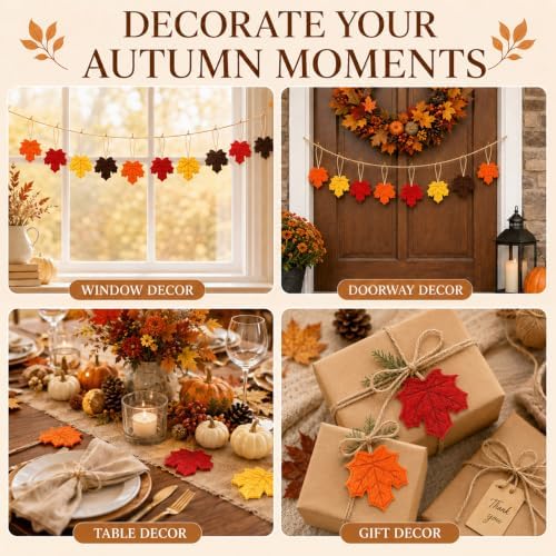 24 Pcs Fall Felt Dark Maple Leaves Hanging Ornaments Autumn Tree Decor