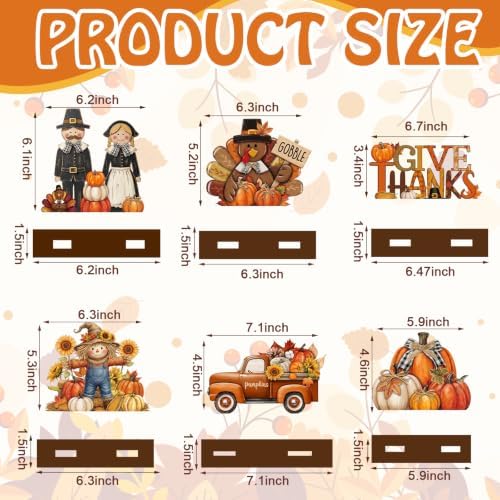 Wenqik 6 Pcs Fall Wooden Table Decorations for Home, Thanksgiving Harvest