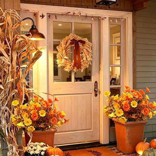 6 Pcs Artificial Fall Flowers 13.7 Inch Faux Autumn Floral Stems Mixed Burnt Orange Fake Bouquet Thanksgiving Table Centerpiece Home Decor