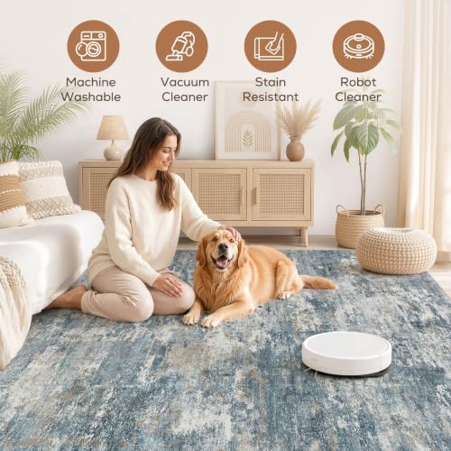 Nakagishi Boho 5x7 Area Rug Living Room Rugs Machine Washable Blue